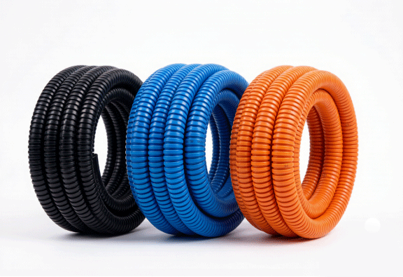 PA, PP and PE corrugated conduit in black, blue and orange – material options